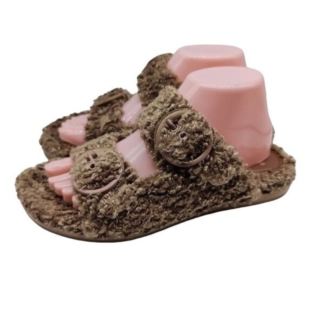 NEW EVANS WIDE FIT Fluffy Slide taupe Size 8 EEE UK 6 SOFT COMFORT